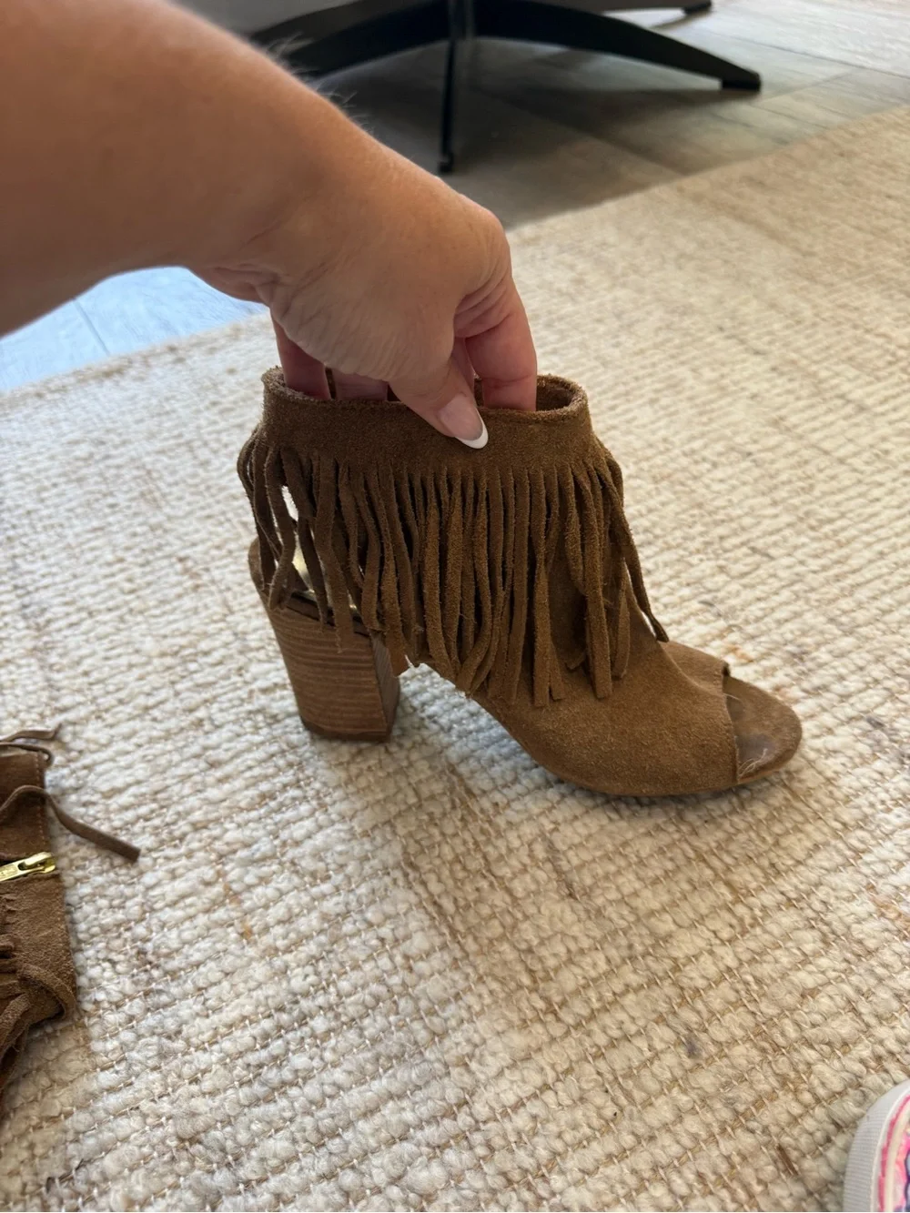 Fringe Peep-Toe Suede Ankle Boots - Brown